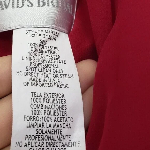 Davids Bridal Womens 2 Formal Maxi Dress Red V Neck Prom Bridesmaid D19352 - Picture 5 of 5